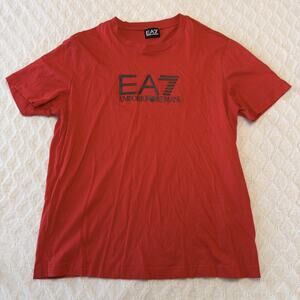 Men's Emporio Armani EA7 Red short sleeve crew neck Cotton T-Shirt Large